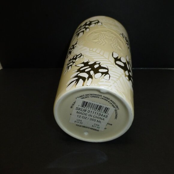 New Starbucks gold pinecone ceramic tumbler travel cup holiday Christmas 2020 - Picture 4 of 4